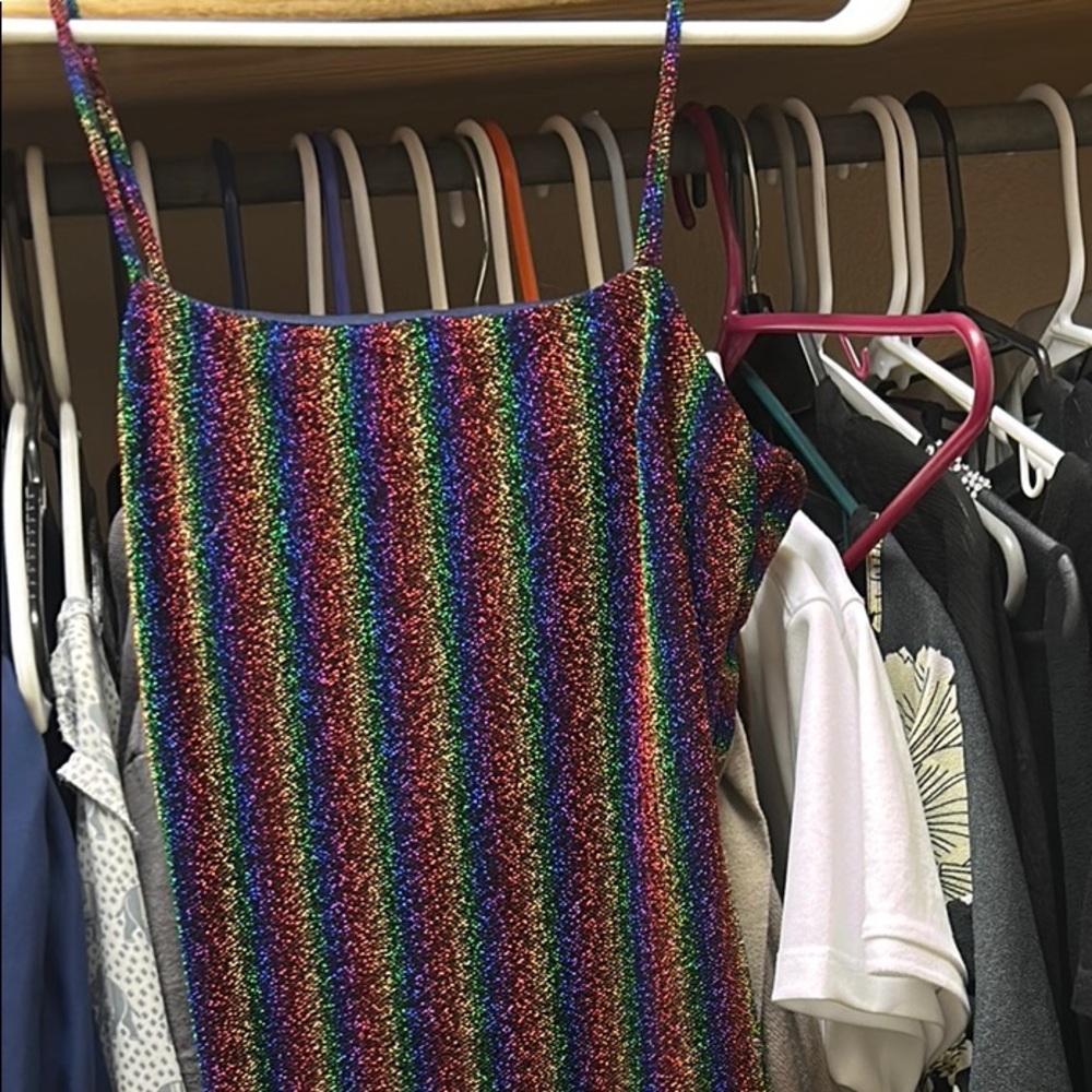 🌈 Rainbow Glitter Striped Dress